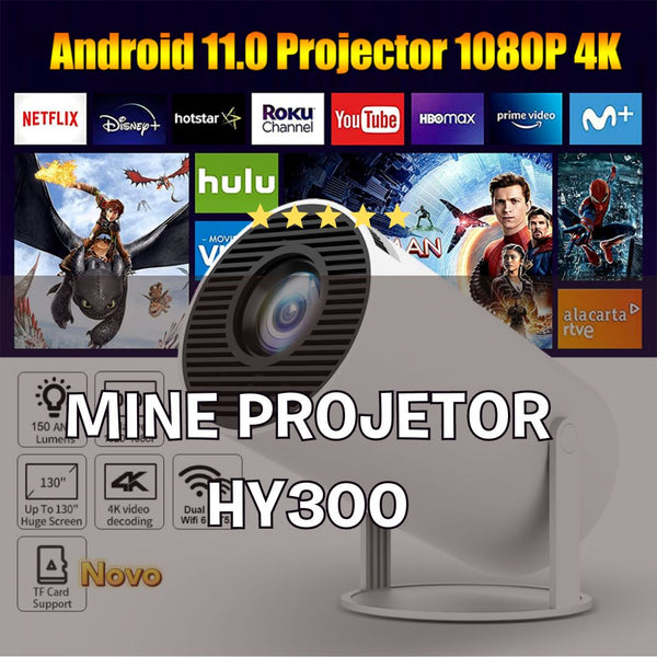 Projetor 4K HD 150 Polegadas HY300 Pro Vale a pena | Celular, TV Box, Xbox, PS, PC, WiFi
