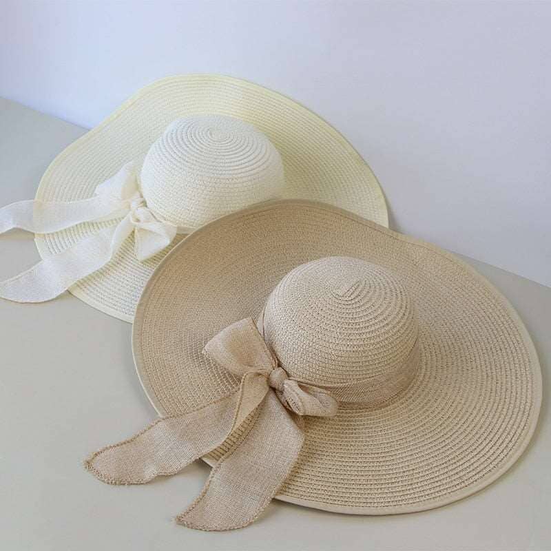 Chapéu de palha feminino verão boné de aba larga aba flexível chapéu Loja Global Adel 