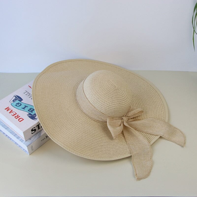 Chapéu de palha feminino verão boné de aba larga aba flexível chapéu Loja Global Adel beige 