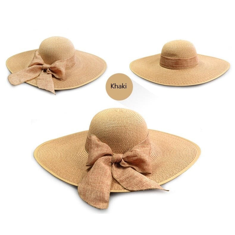 Chapéu de palha feminino verão boné de aba larga aba flexível chapéu Loja Global Adel khaki 