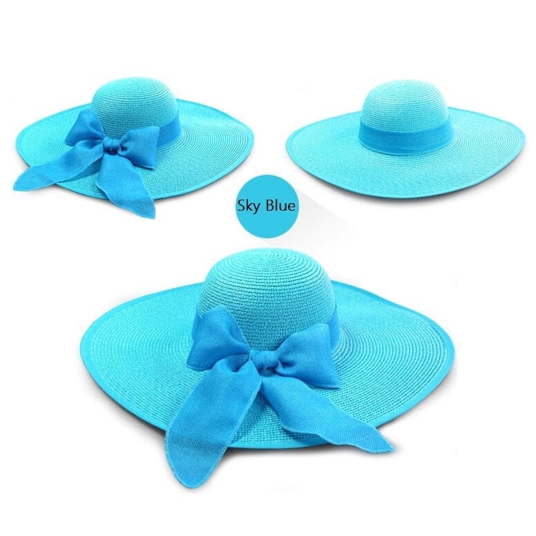 Chapéu de palha feminino verão boné de aba larga aba flexível chapéu Loja Global Adel sky blue 