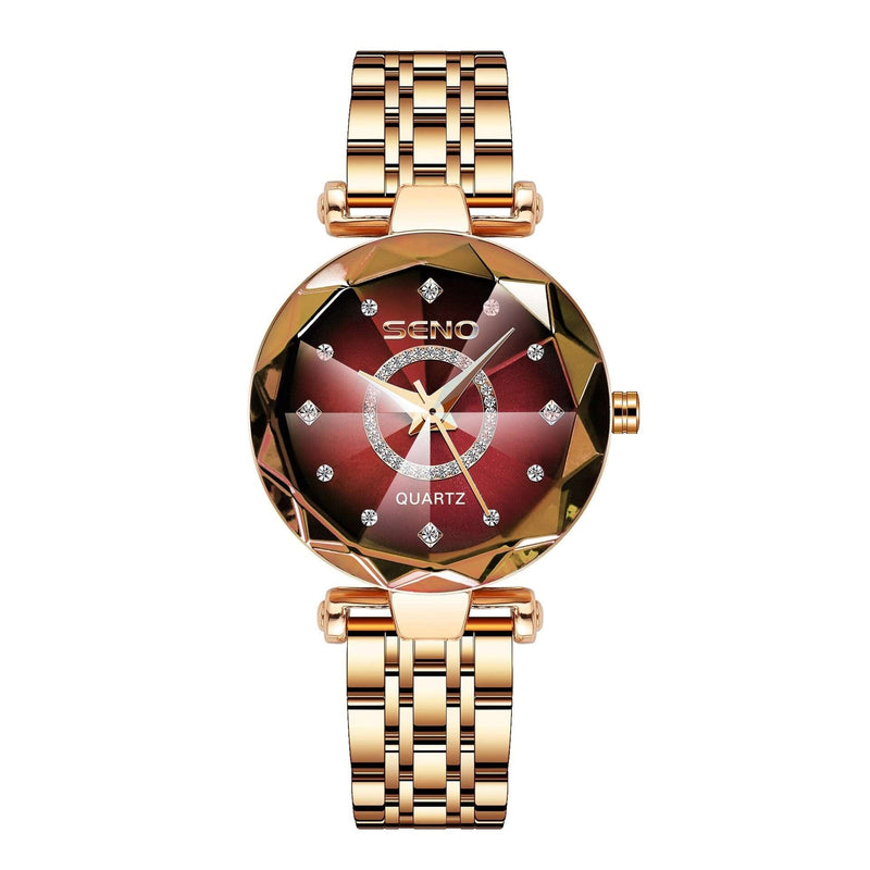 Relógio luxo marca quartzo Loja Global Adel Vinho tinto de ouro rosa 