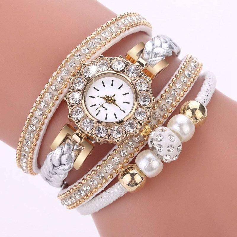 Relógios de couro de ouro de luxo para as mulheres vestido de pérolas relógios criativos casual Loja Global Adel 
