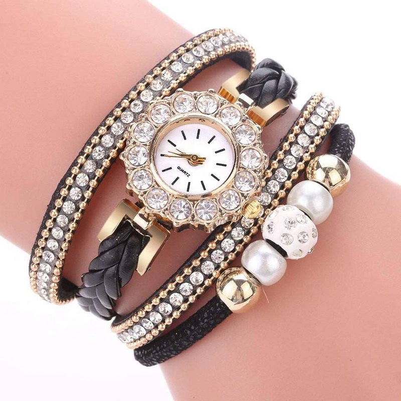 Relógios de couro de ouro de luxo para as mulheres vestido de pérolas relógios criativos casual Loja Global Adel Preto 
