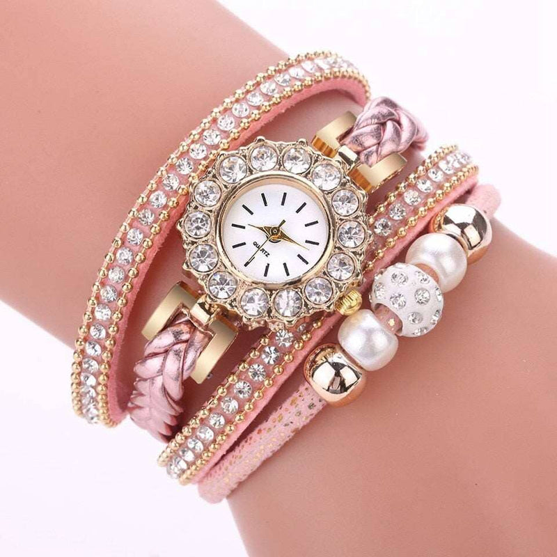 Relógios de couro de ouro de luxo para as mulheres vestido de pérolas relógios criativos casual Loja Global Adel Rosa 